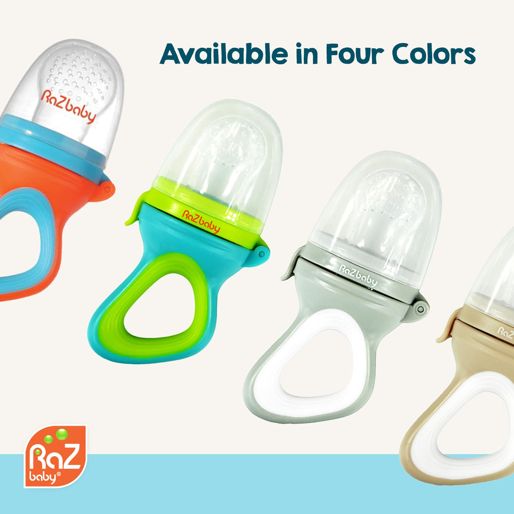 RaZbaby baby teether and feeder combo promotes sensory exploration