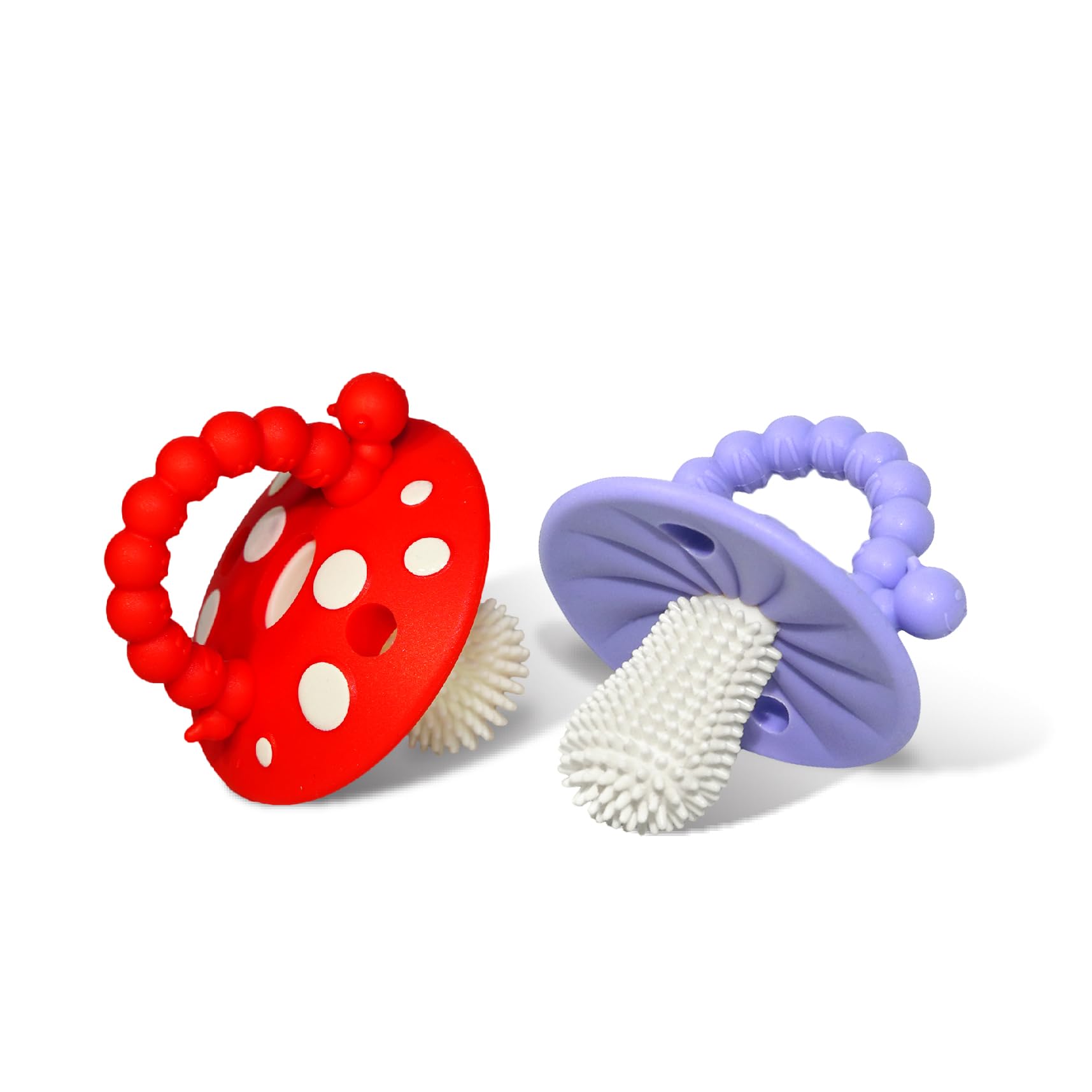 RaZbaby Chompy teether with massaging bristles for gentle gum relief.