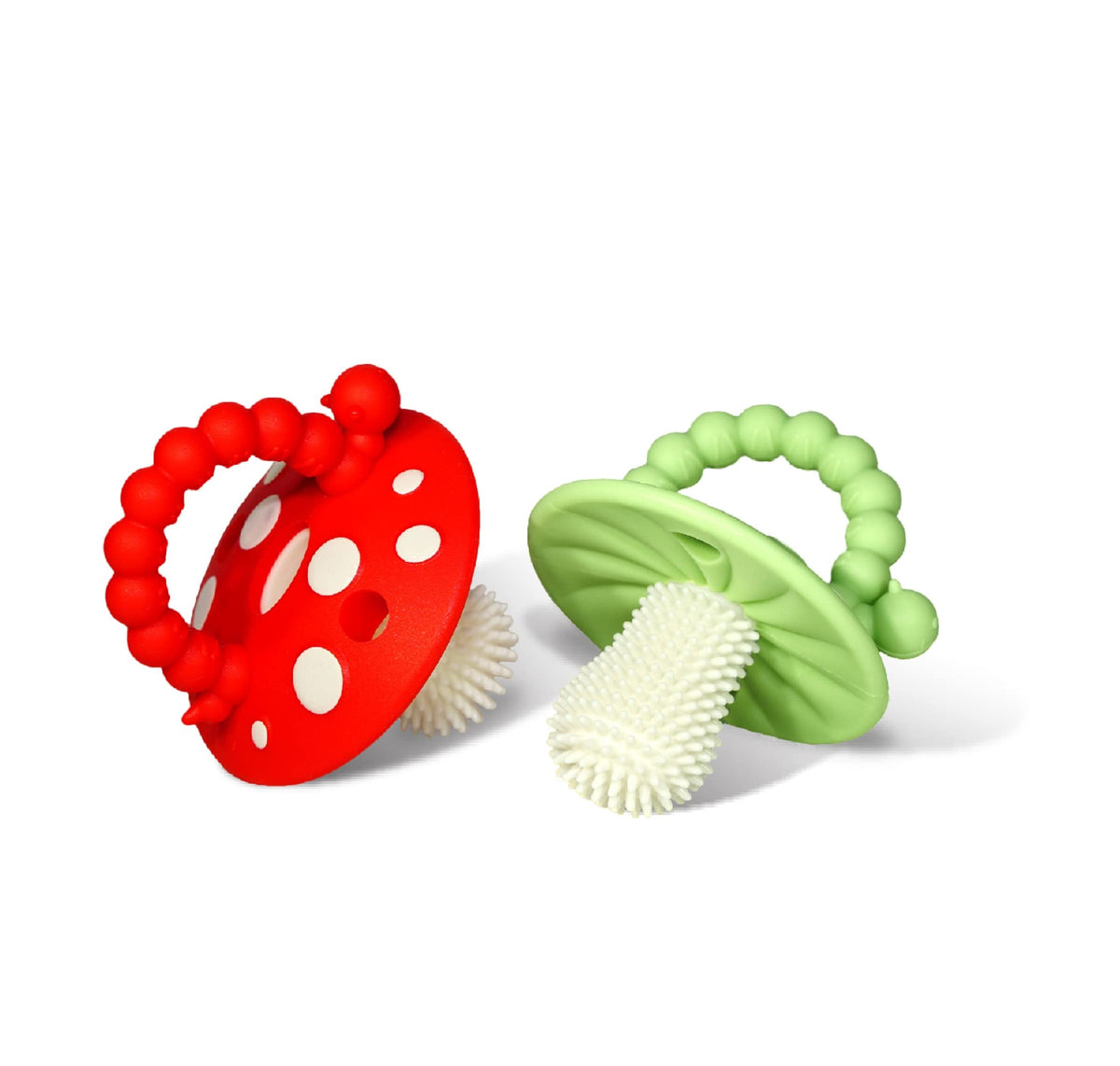 RaZbaby Chompy teether with soft silicone bristles for soothing sore gums