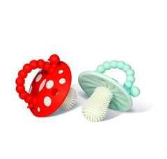 RaZbaby Chompy teether with soft silicone bristles massaging gums