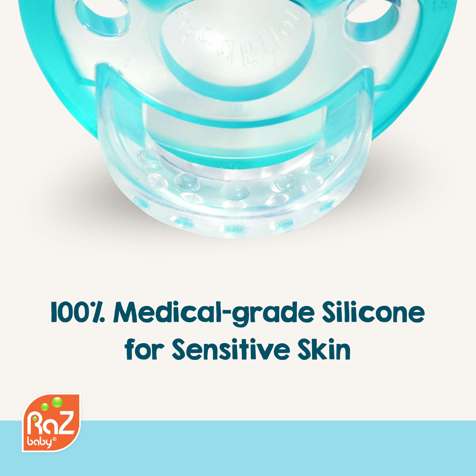 RaZbaby JollyPop dishwasher-safe pacifier for easy cleaning and sanitizing.