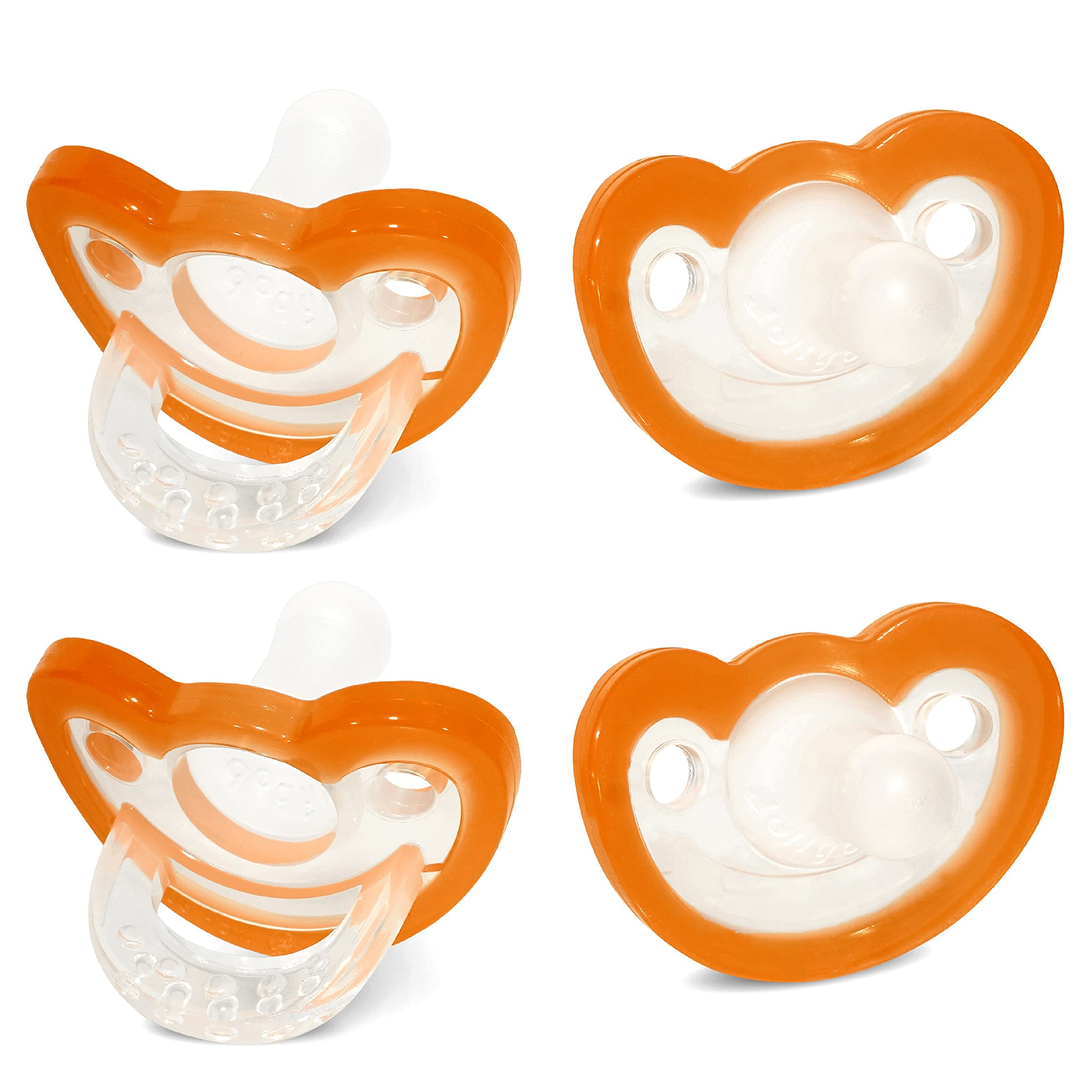 RaZbaby Jollypop orange pacifier nipple close-up showing orthodontic shape for natural development