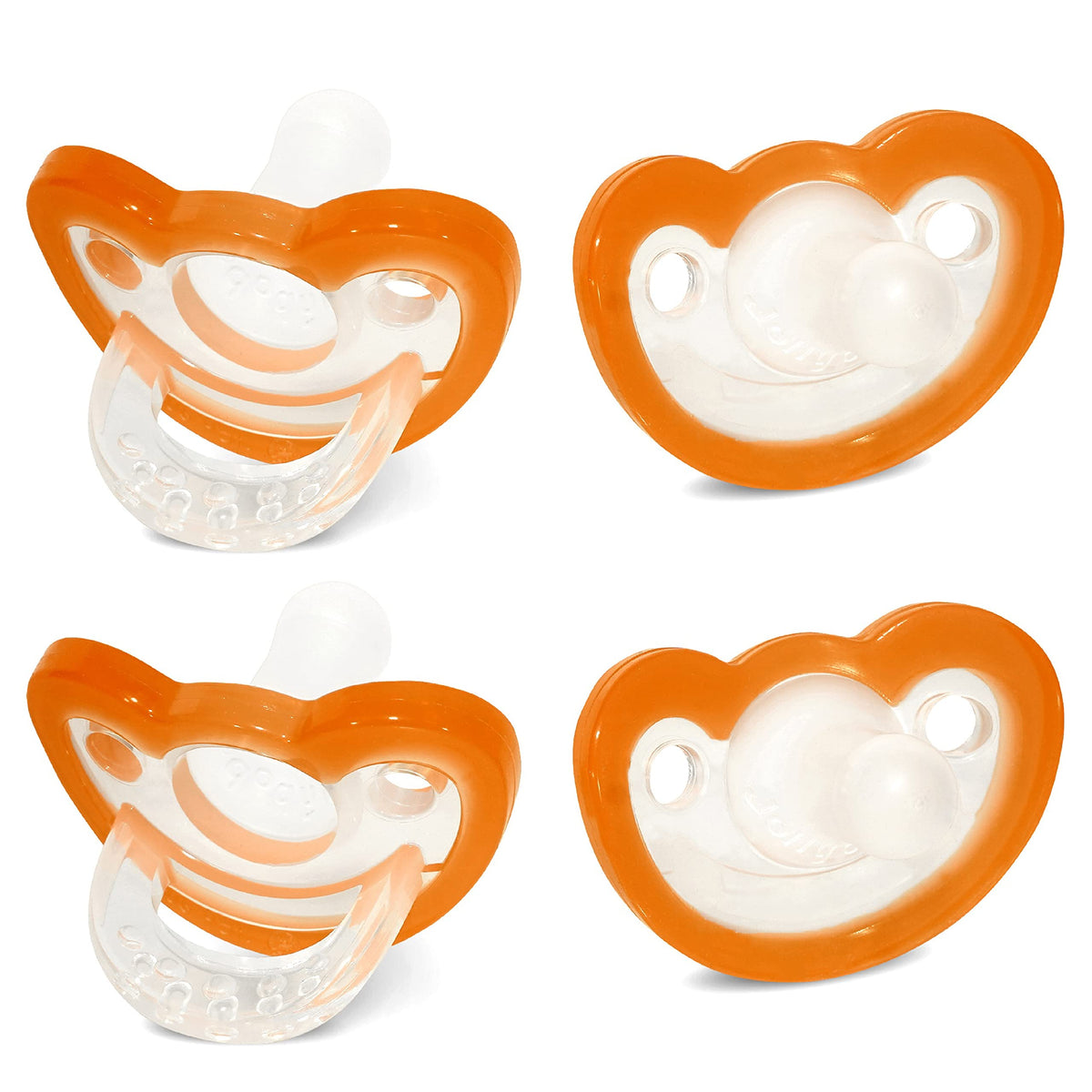 RaZbaby Jollypop orange pacifier nipple close-up showing orthodontic shape for natural development