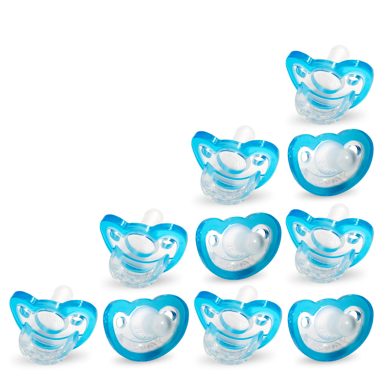 RaZbaby JollyPop pacifier blue pack showing soothing one-piece design.