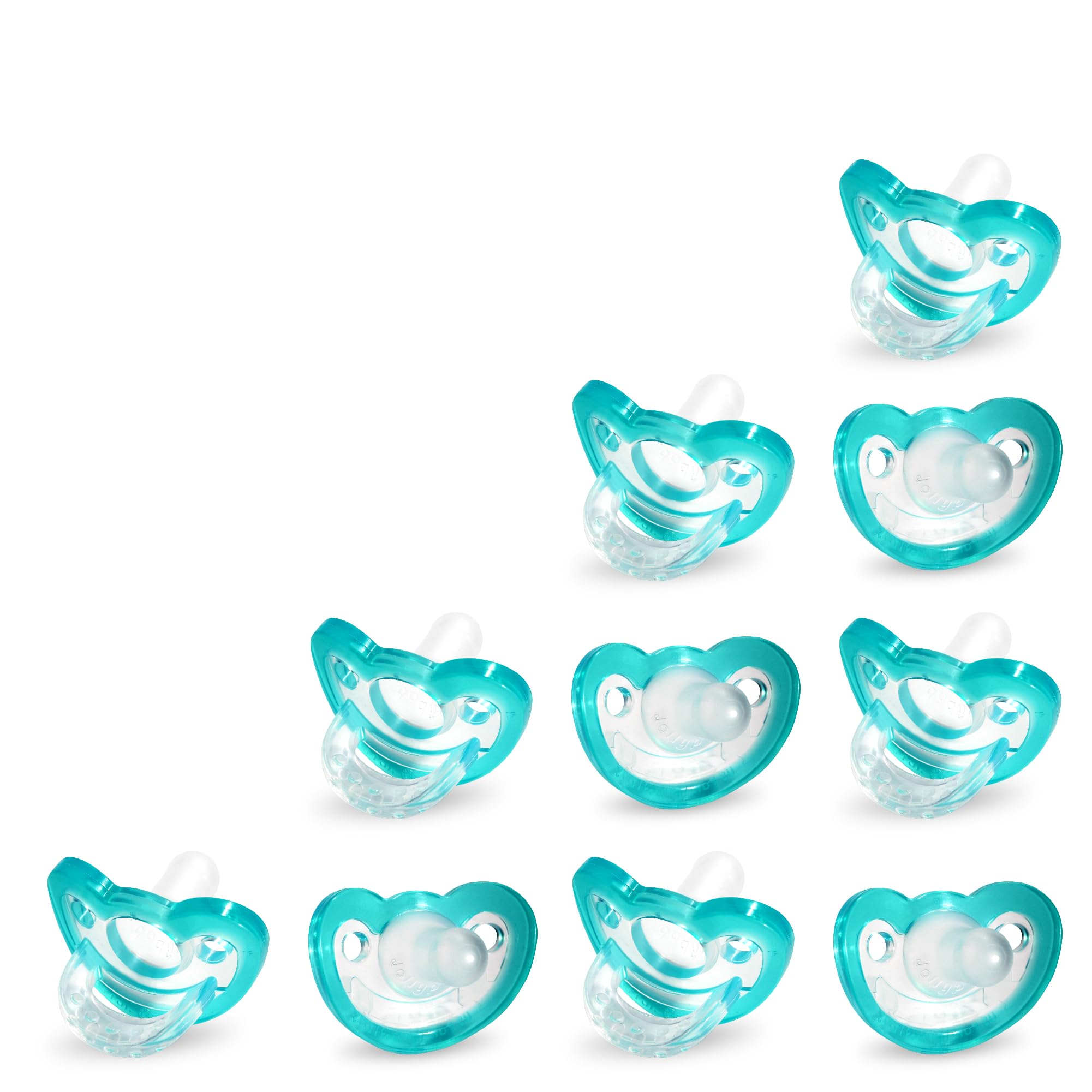 RaZbaby JollyPop teal pacifier pack, designed for easy sterilization and everyday soothing.