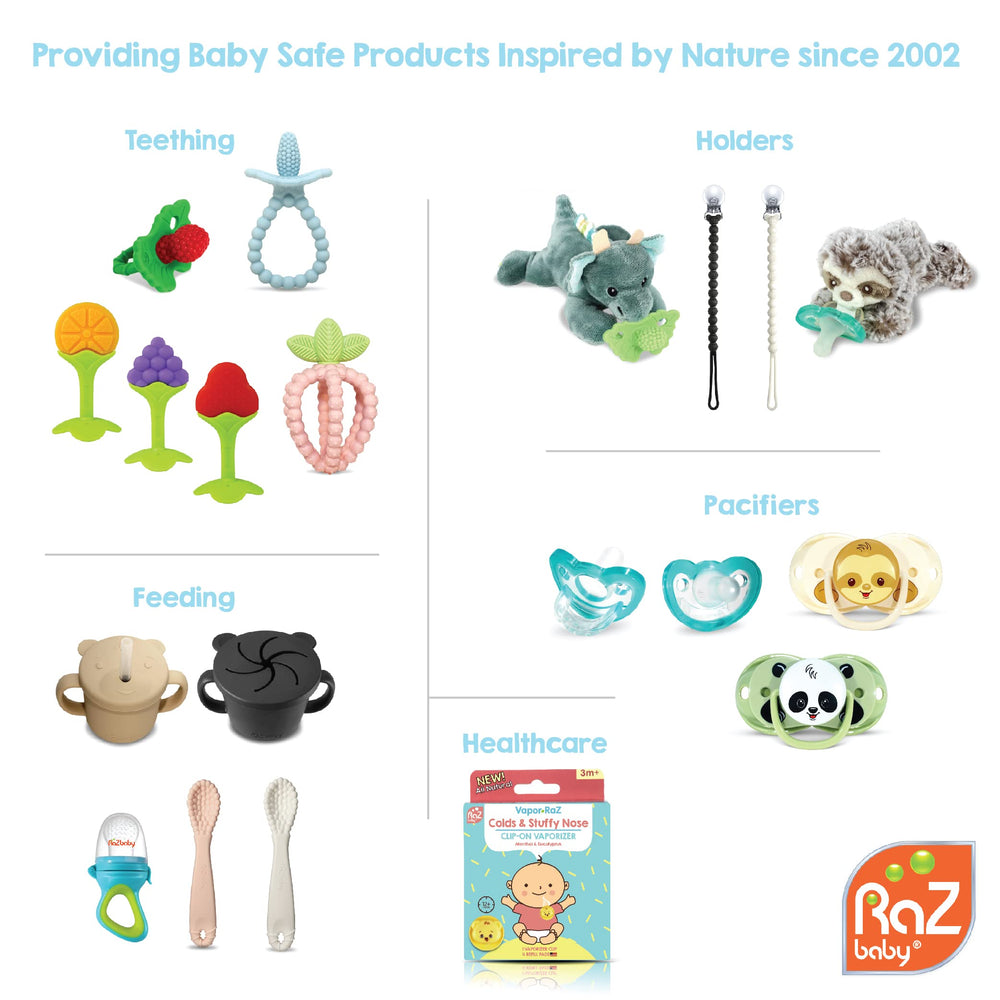 RaZbaby Penguin durable silicone teether ready for daily use.