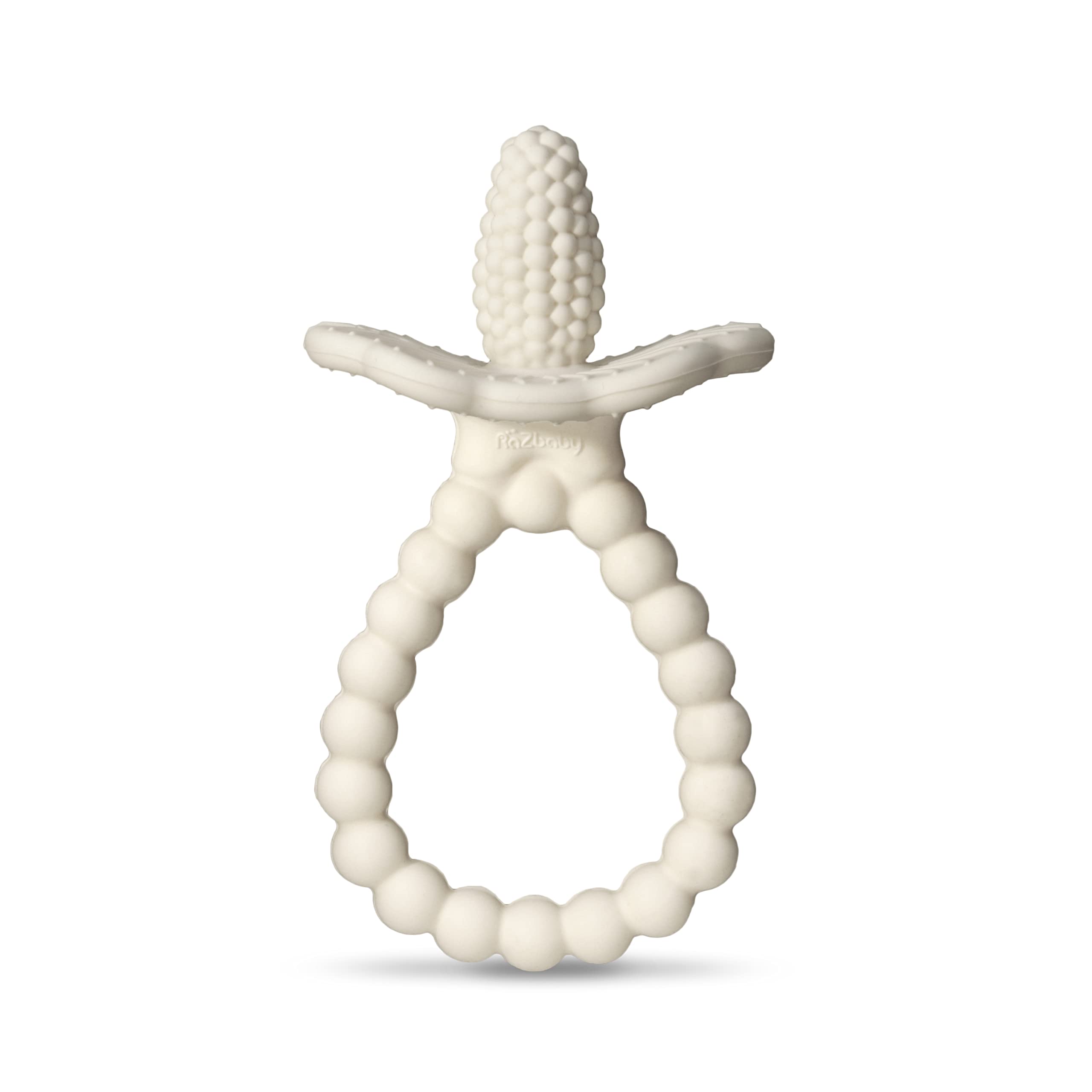 RaZbaby RaZberry Plus teether showing BerryBumps texture for soothing gums