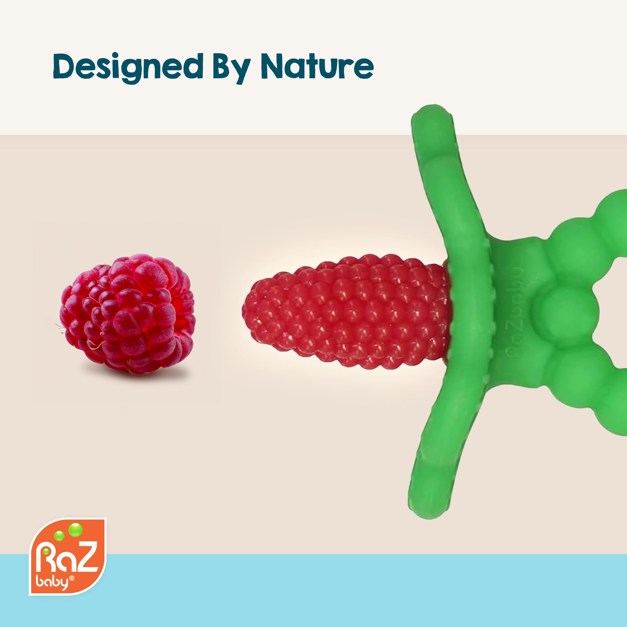 RaZbaby RaZberry Plus teether promotes sensory development through textures