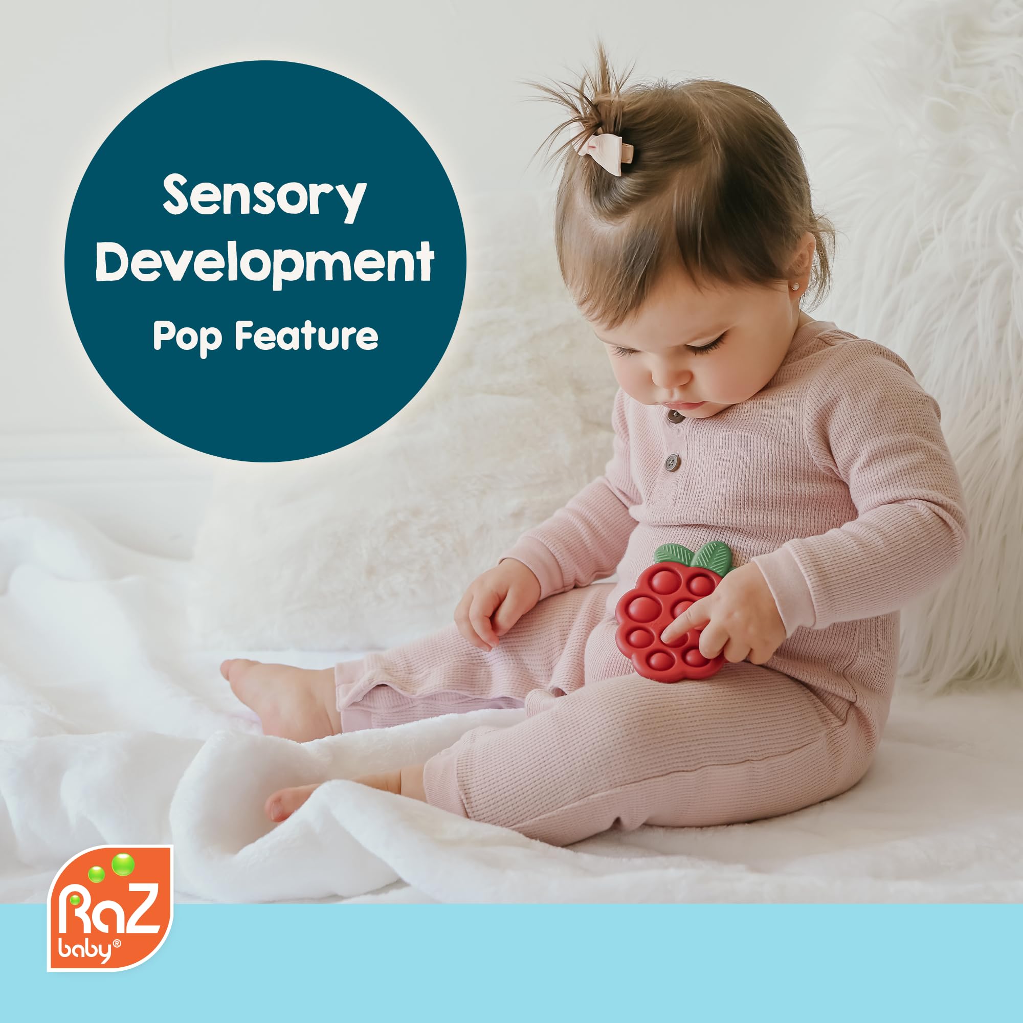 RaZbaby Razberry Pop teether can be chilled for cooling teething relief