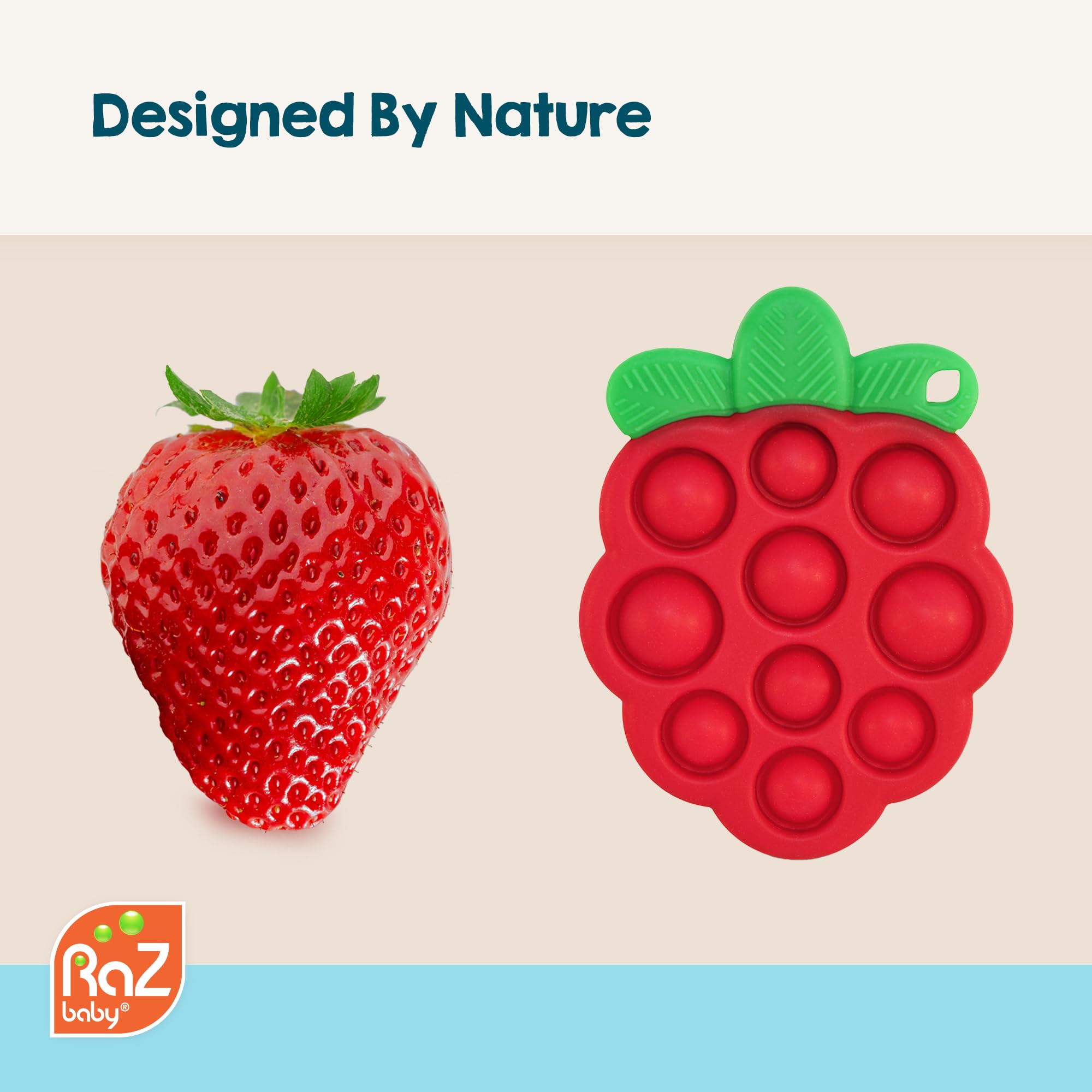 RaZbaby Razberry Pop teether in red and green colors