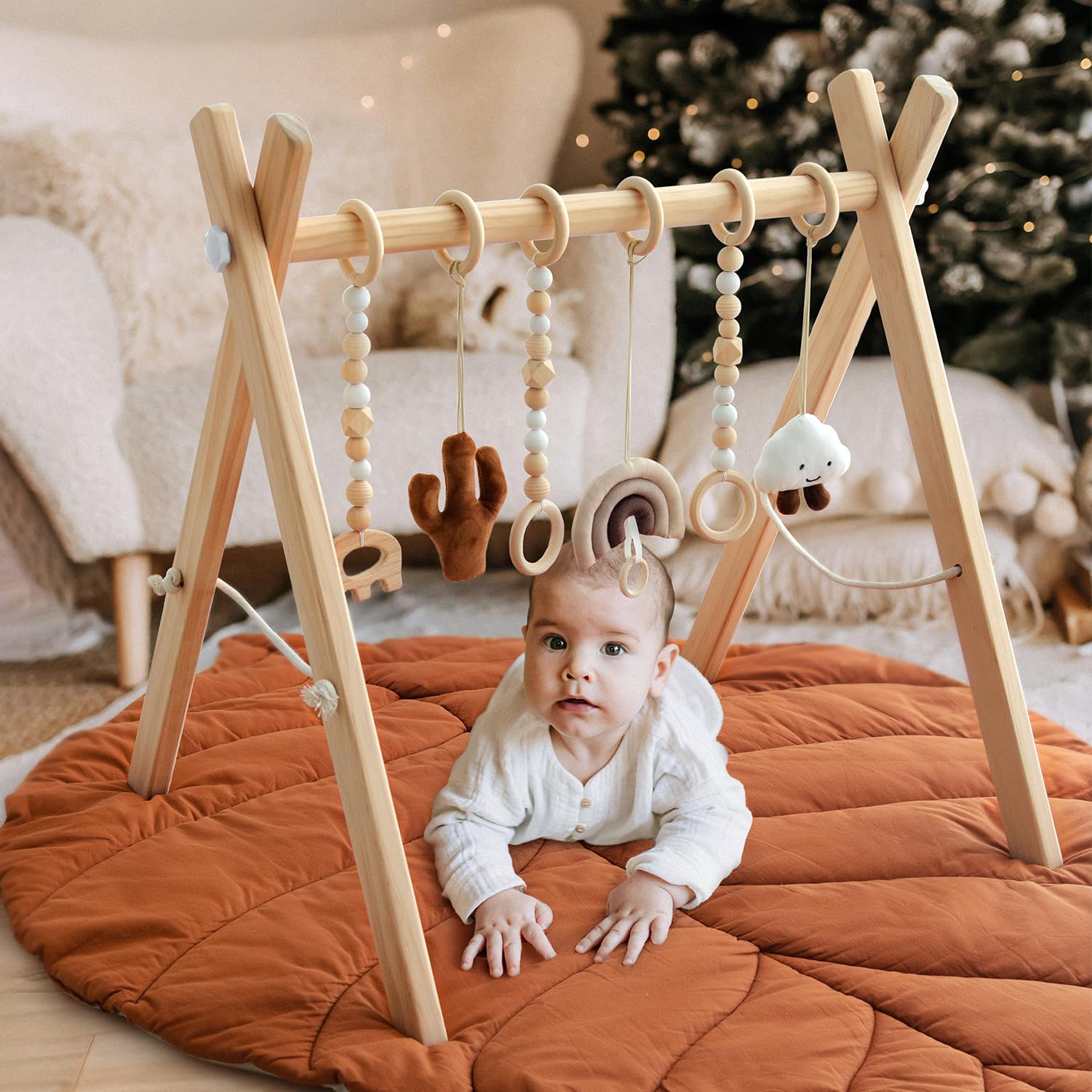 Razee wooden toy with bell encourages auditory exploration during play