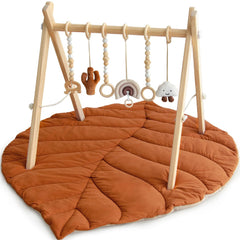 Razee wooden baby play gym frame, soft leaf mat for safe tummy time