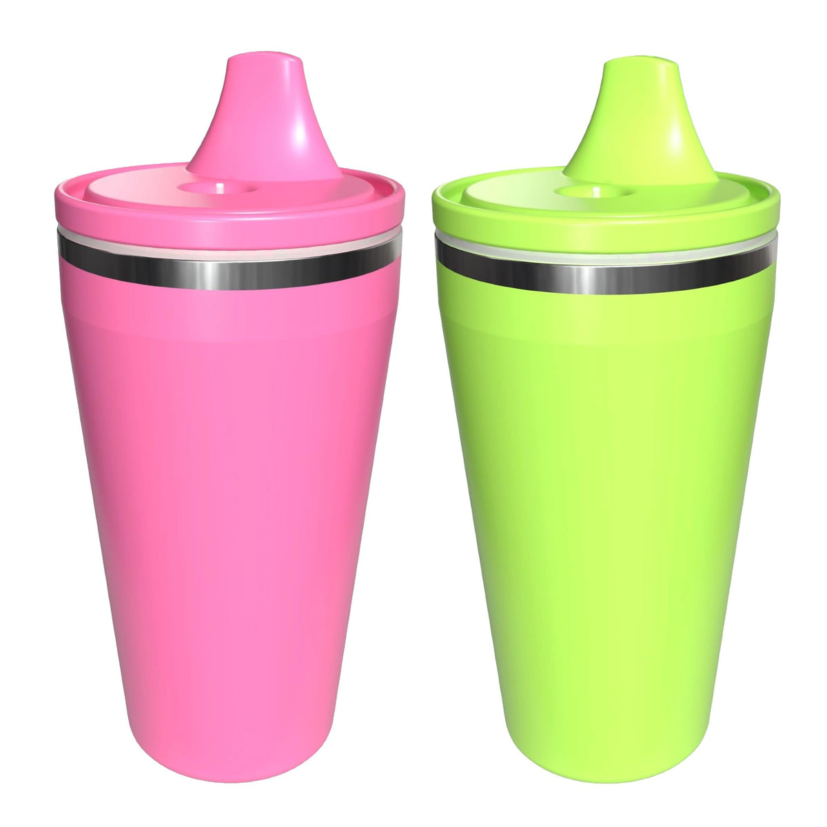 Re-Play 10 oz insulated sippy cup in pink and lime keeps drinks cold for hours.