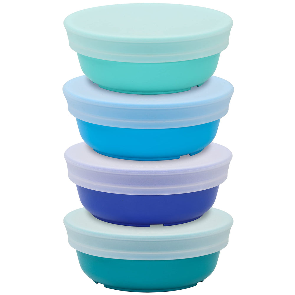Re-Play 12 oz toddler bowls with lids, durable and dishwasher safe for daily meals.