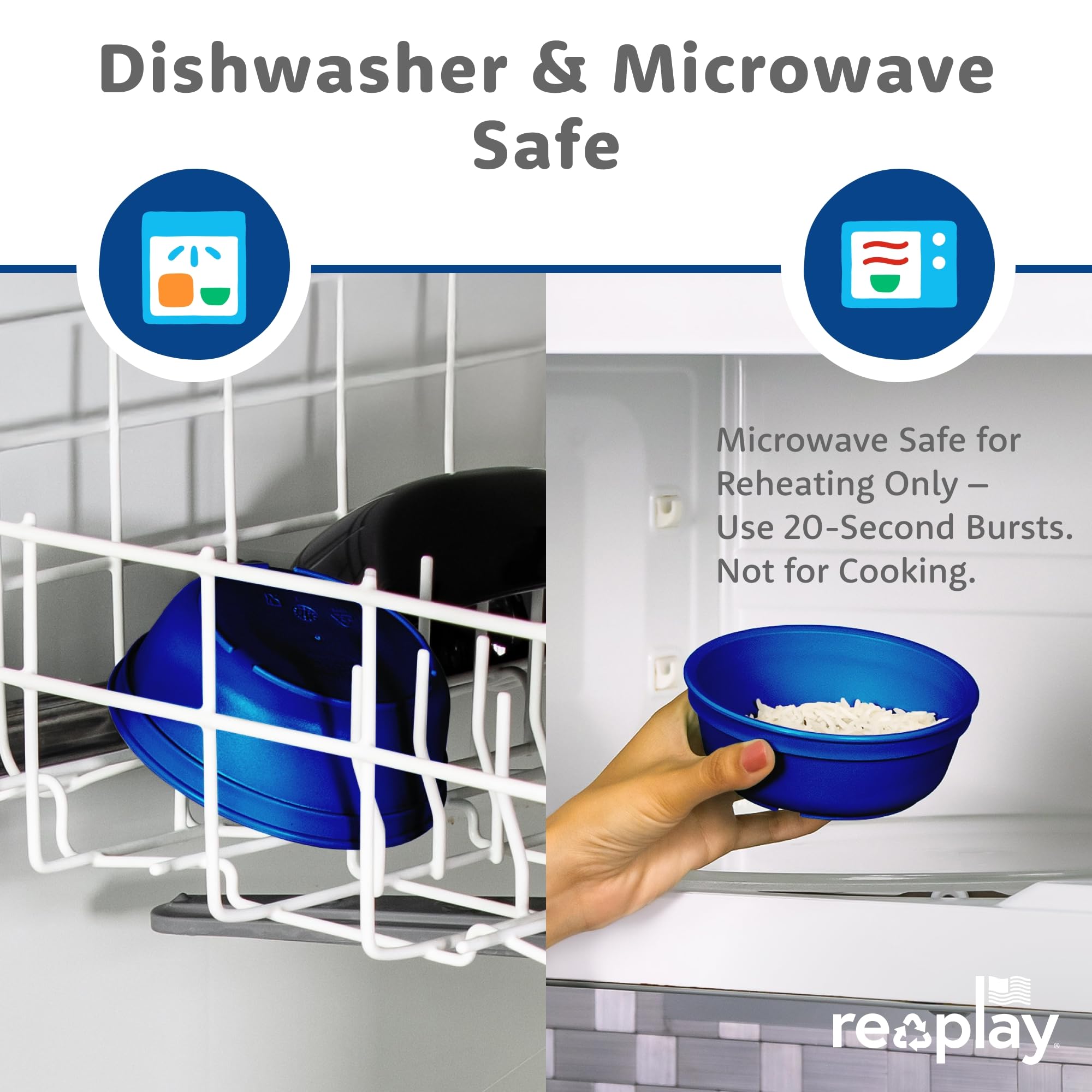 Re-Play 12 oz bowls made in USA from recycled plastic for sustainable choice.
