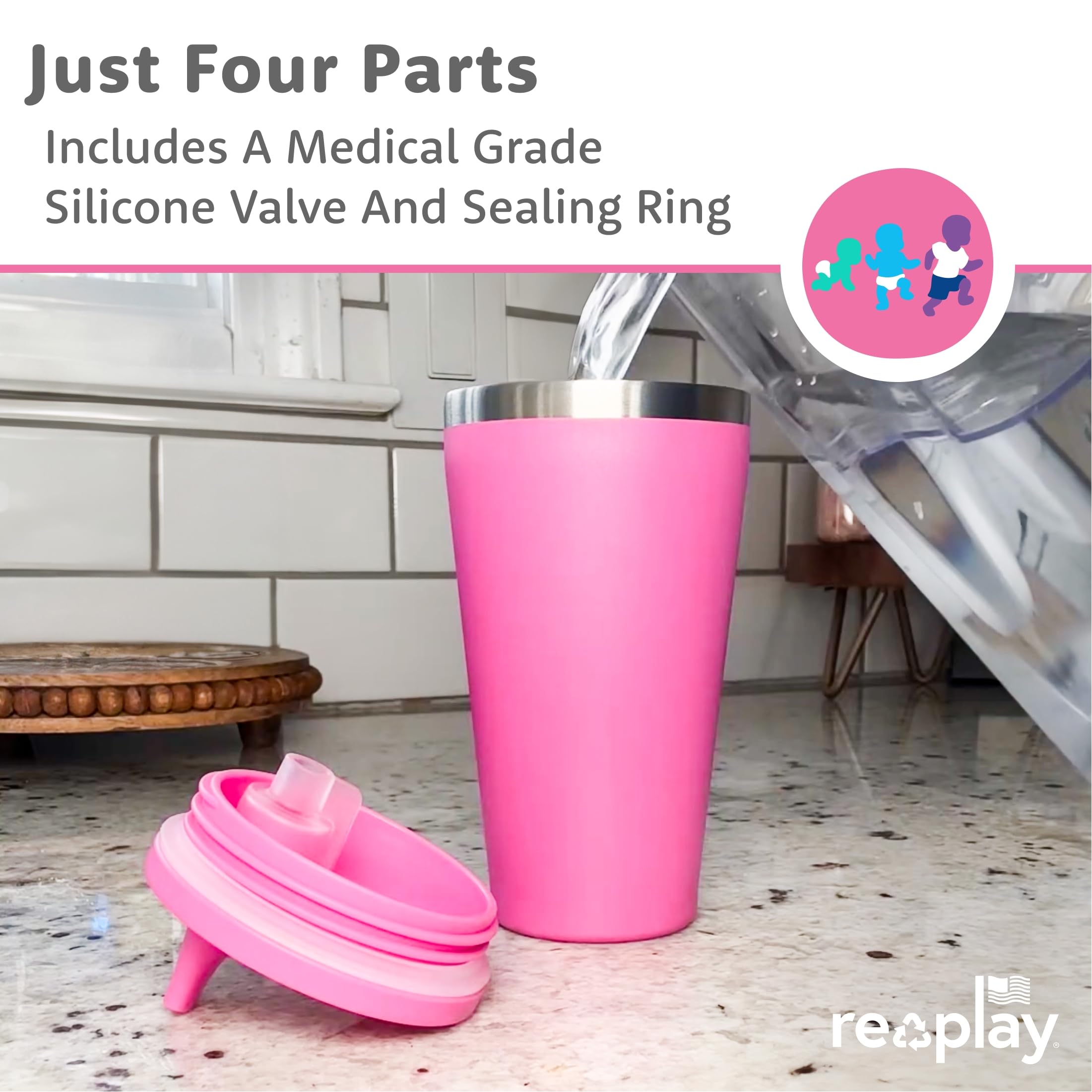 Re-Play condensation-free design keeps surfaces dry during drinks.
