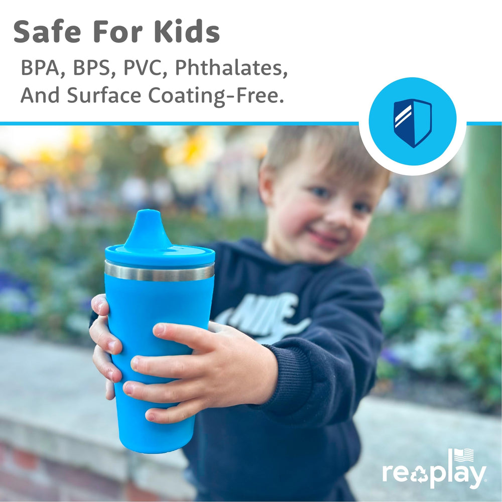 Re-Play dishwasher-safe sippy cups simplify cleanup after meals.