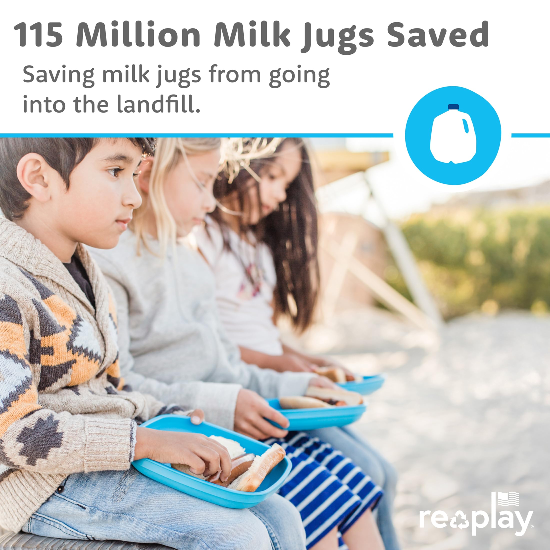 Re-Play durable plastic plates withstand toddler play and daily meals.