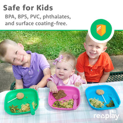 Re-Play made-in-USA plates from recycled milk jugs, durable and sustainable.