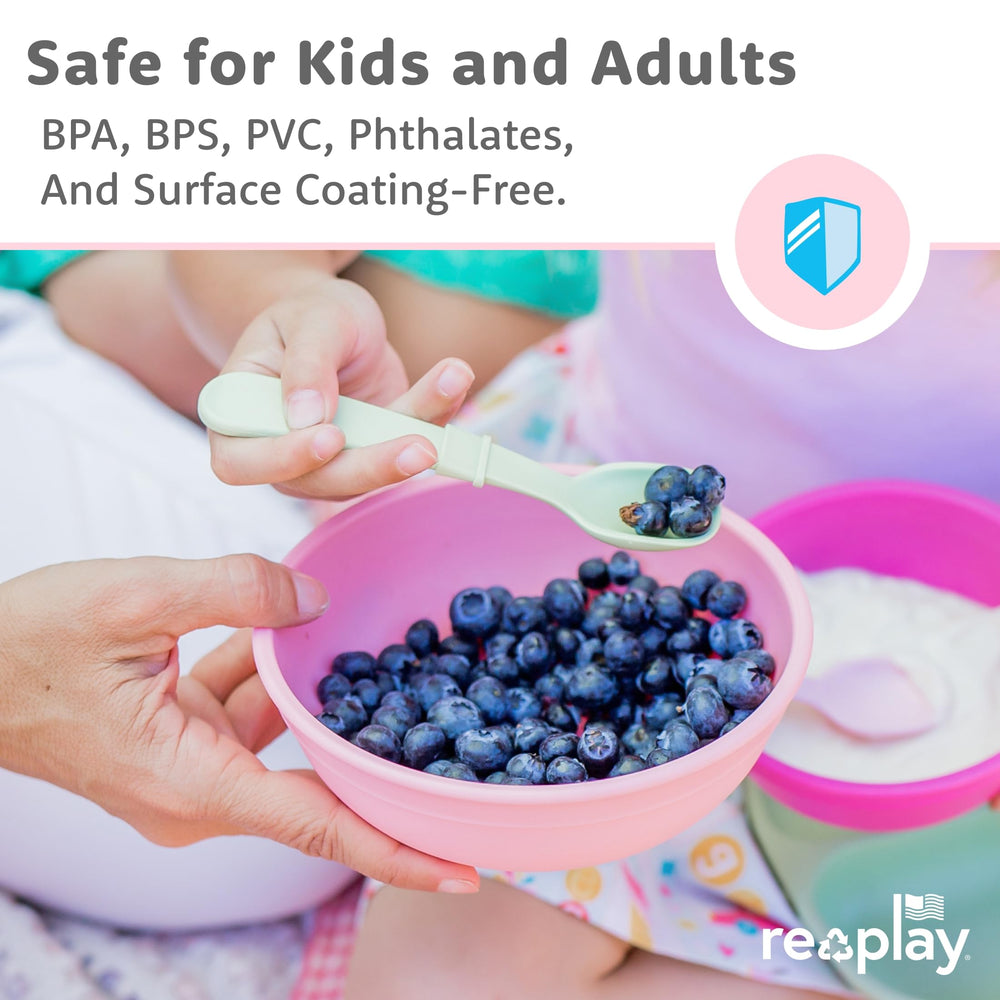Re-Play microwave-safe bowls in use for reheating leftovers safely.