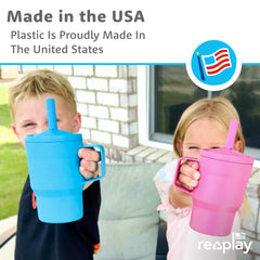 Re-Play no-spill straw close-up shows secure design for car rides.