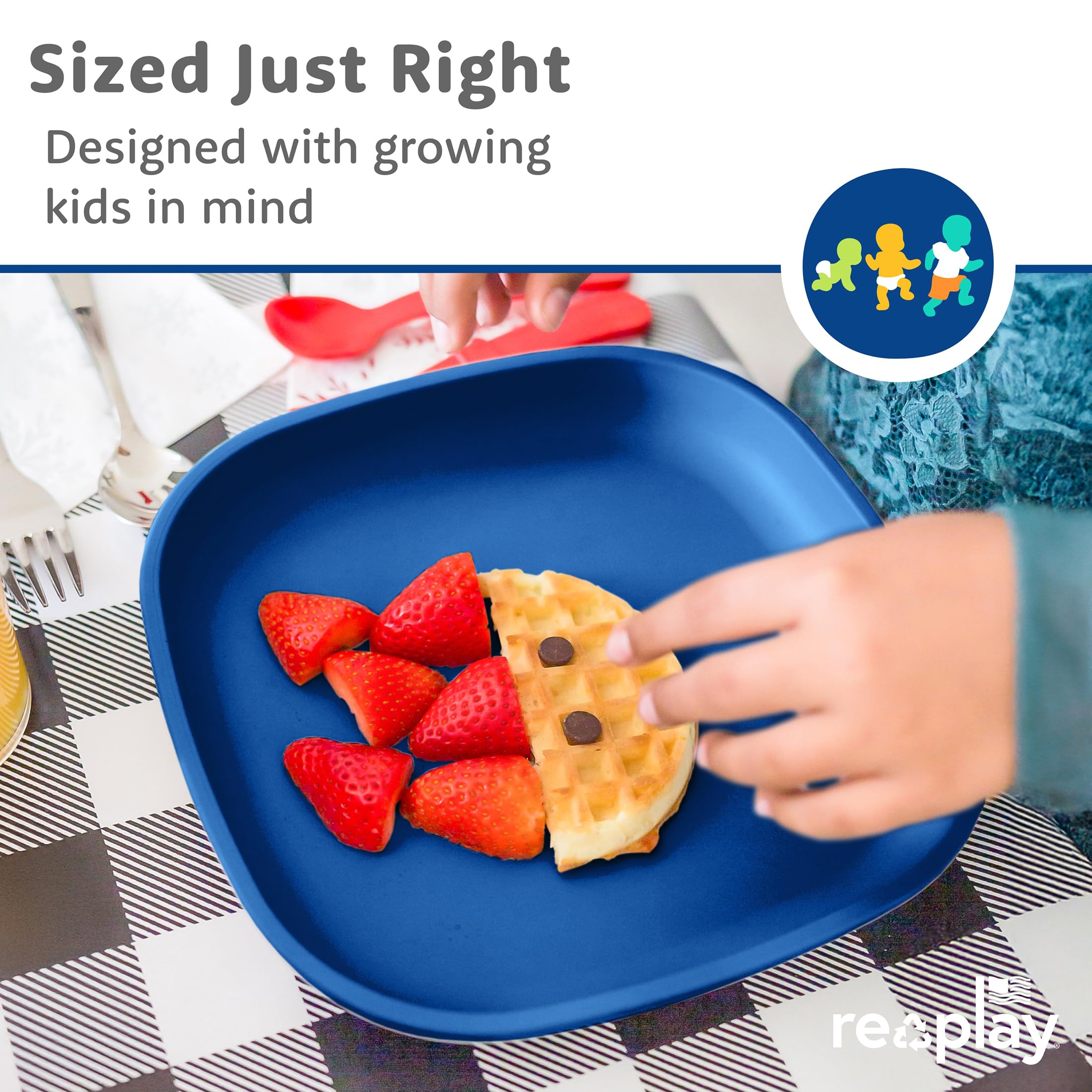 Re-Play set of 3 true blue plates for everyday messes.