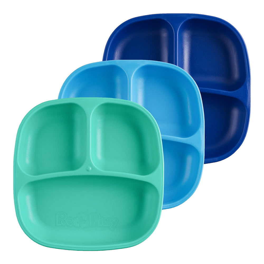 Set of three plates saves space and simplifies mealtime routines.
