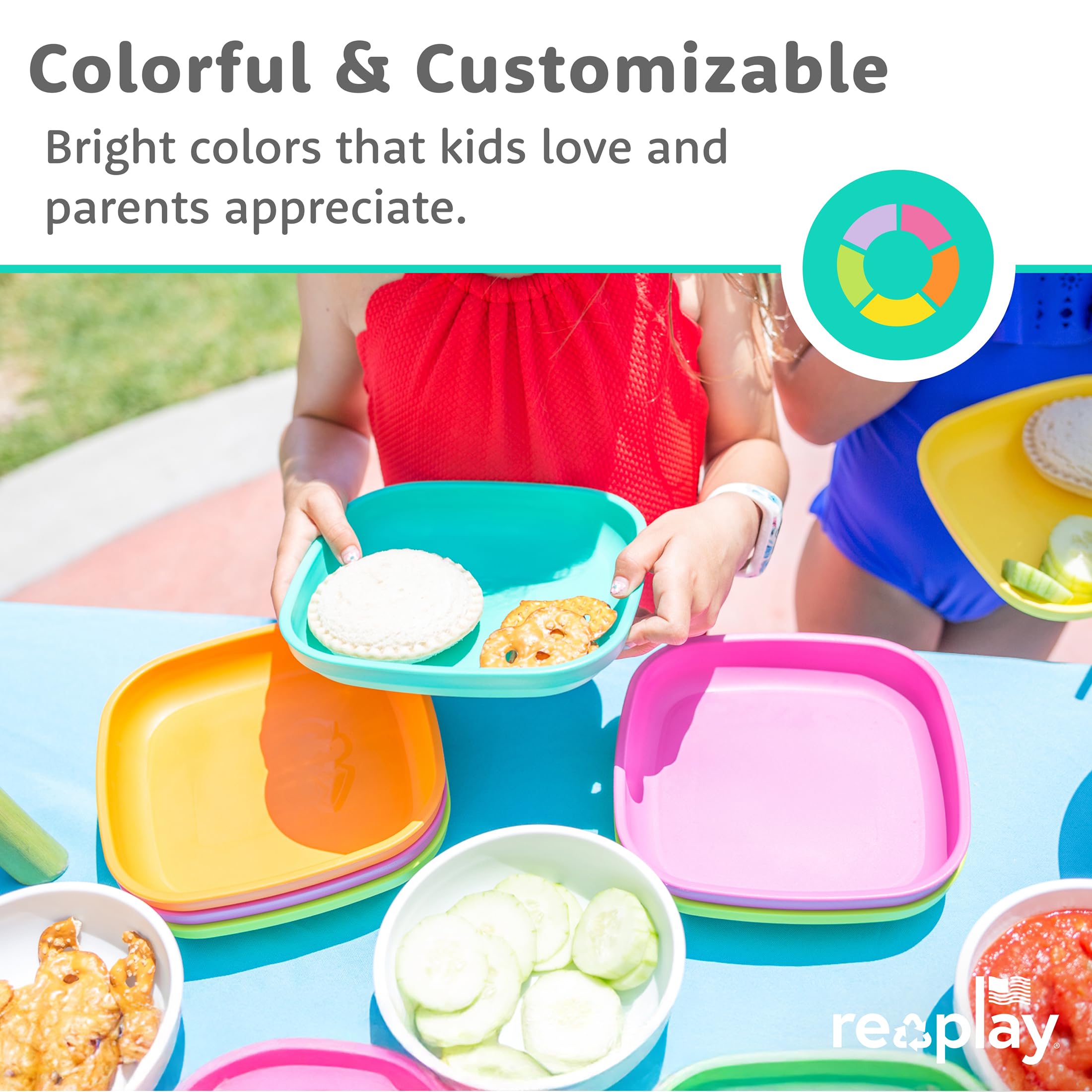 Re-Play plates are dishwasher and microwave safe for busy families.