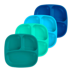 Re-Play True Blue toddler plate with deep-walled design for organized meals.