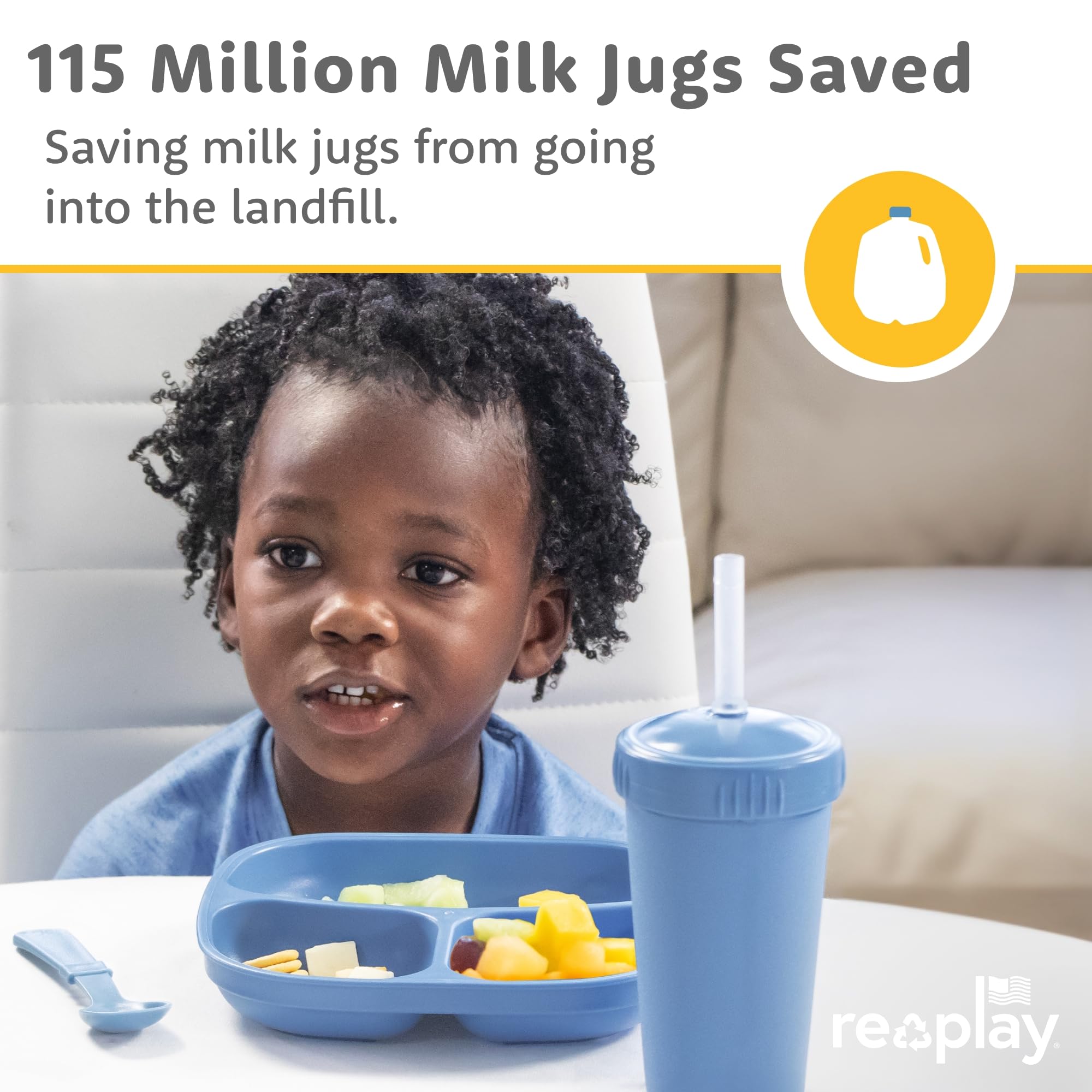 Re-Play True Blue stackable plate design saves kitchen space and tidies storage.