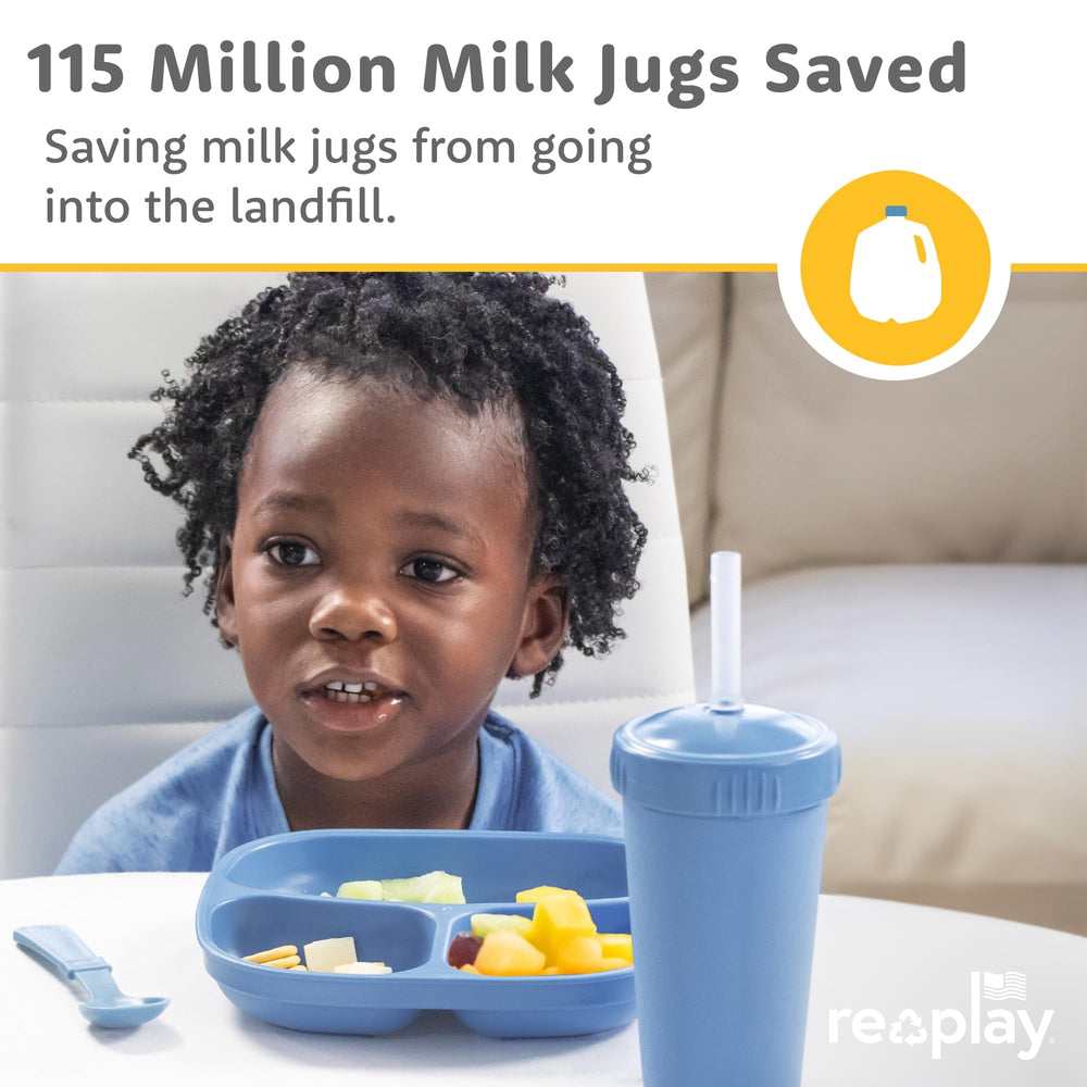 Re-Play True Blue stackable plate design saves kitchen space and tidies storage.