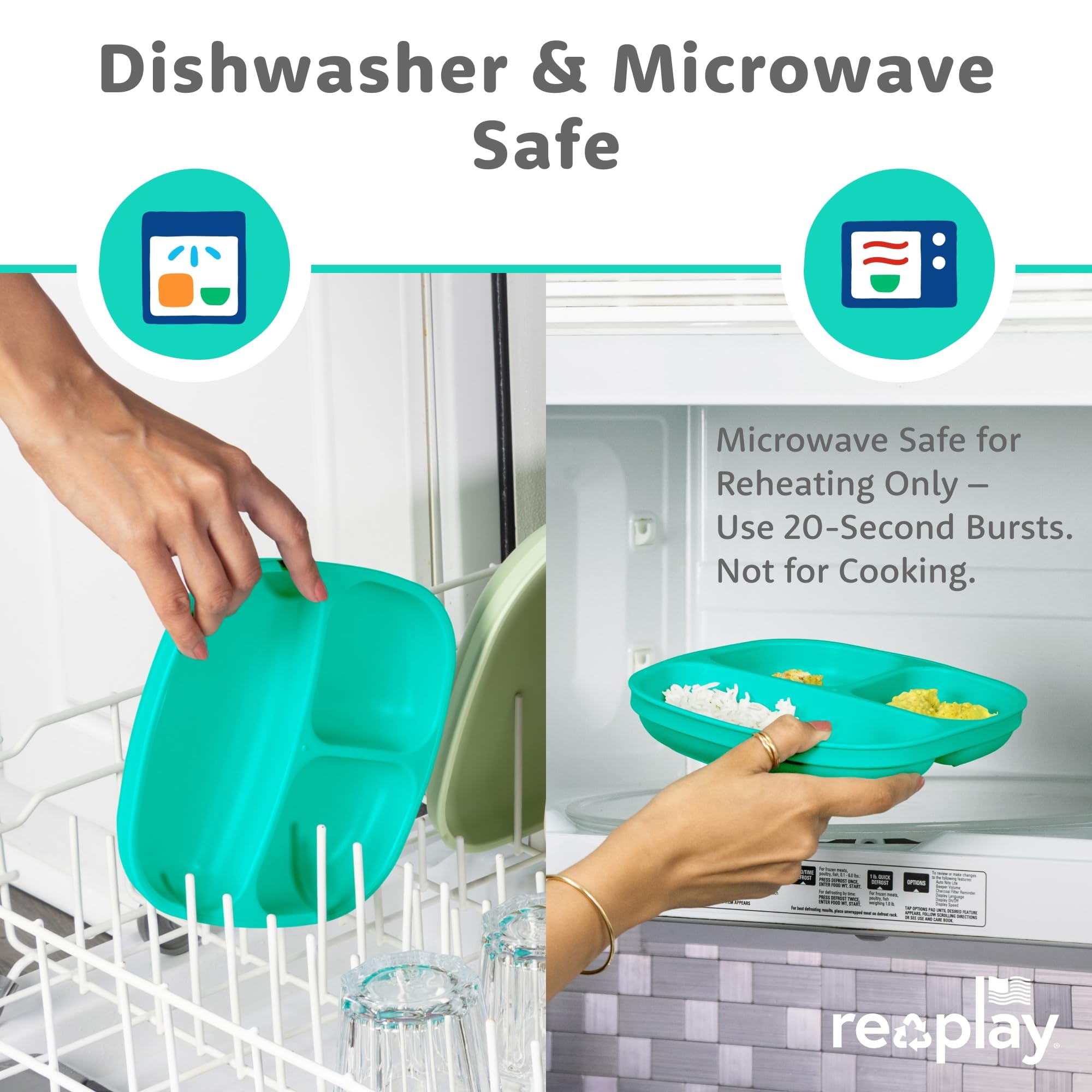 Re-Play True Blue sturdy plastic plate withstands active toddler use.
