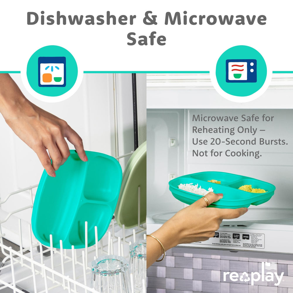 Re-Play True Blue sturdy plastic plate withstands active toddler use.