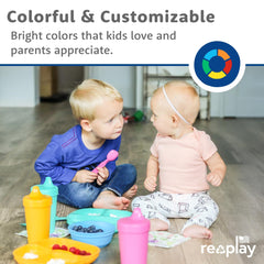 Re-Play True Blue three-compartment plate helps balance meals and reduce mealtime chaos.