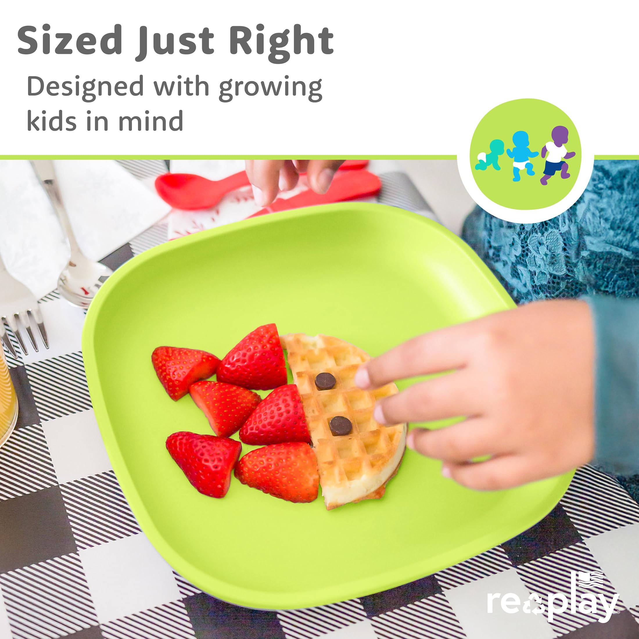 Re-Play 7.37-inch plates support small portions and versatile meals.