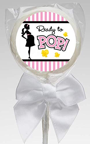 Ready To Pop 2in round sticker on popcorn bags for playful favors.