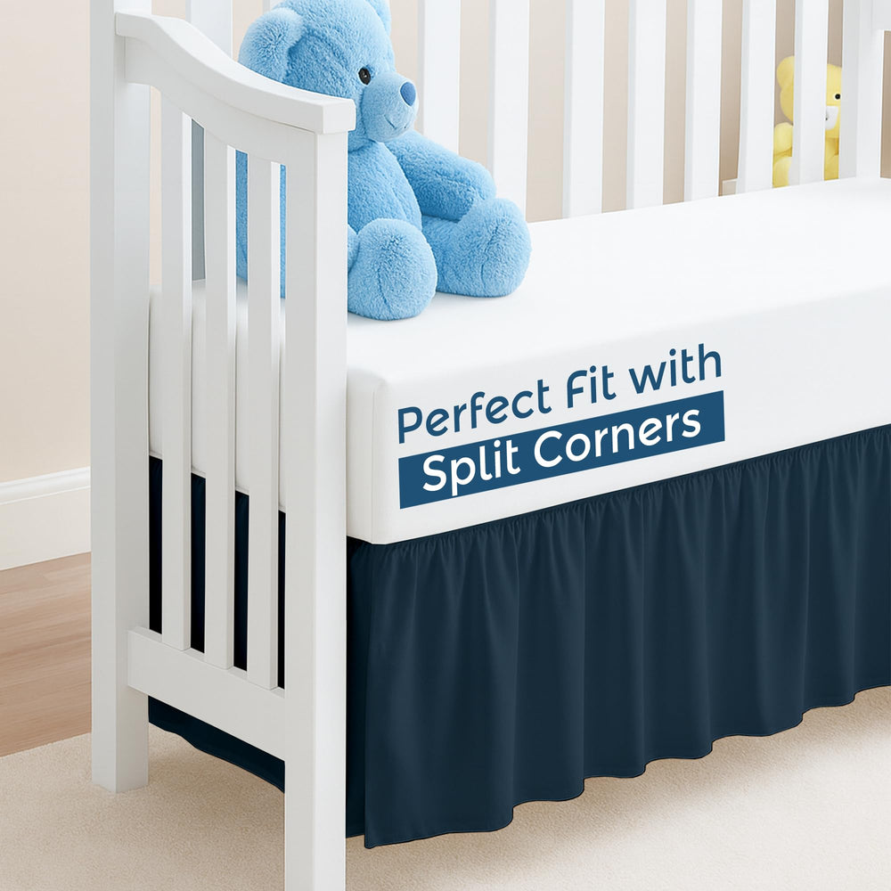 Ready To Rest split corner design keeps the skirt neatly around crib legs for quick setup
