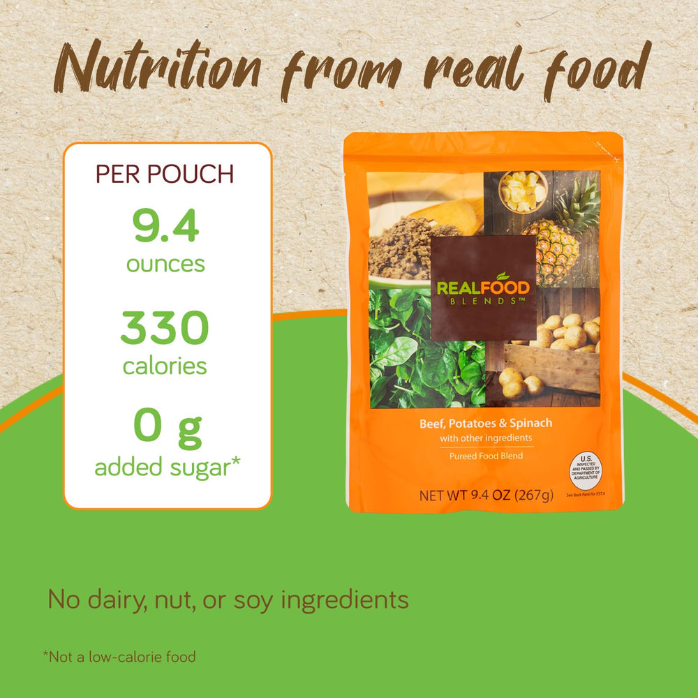 Real Food Blends nutrition-label image highlights no added salt and pure real ingredients