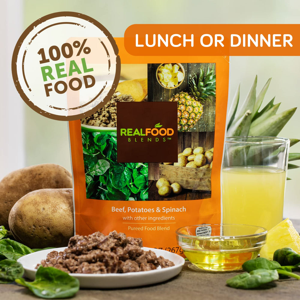 Real Food Blends close-up highlights natural ingredients for blenderized meals