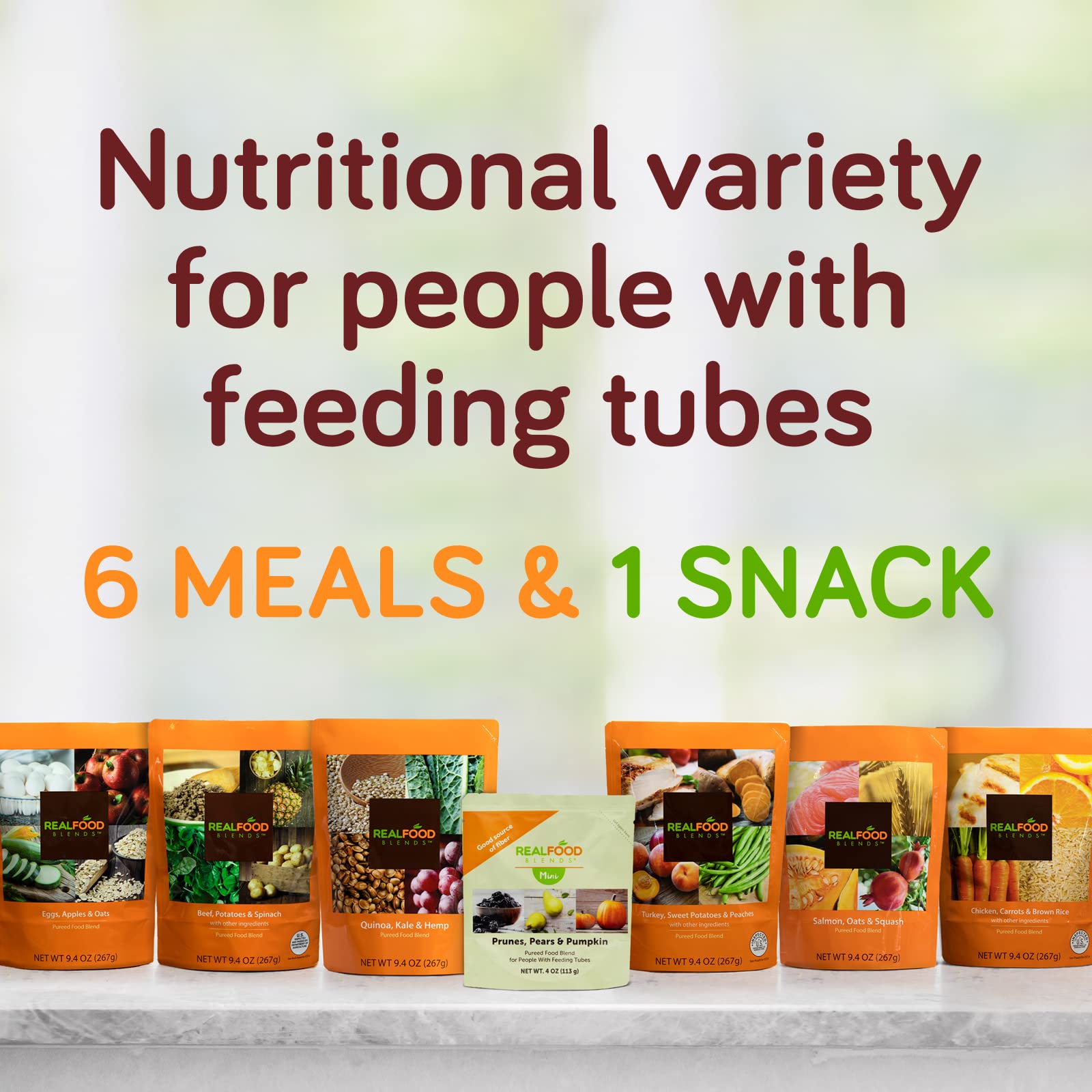 Real Food Blends lunch and dinner puree ready for tube feeding use