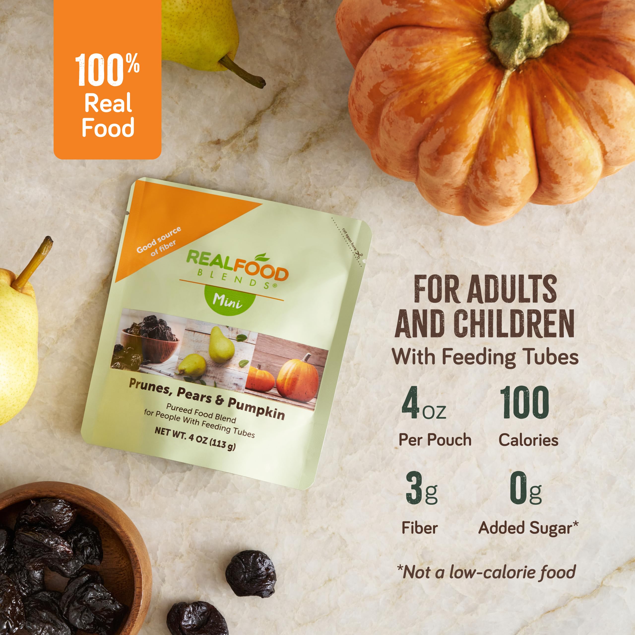 Real Food Blends Mini compatible with 12 Fr tube feeding for versatile delivery.