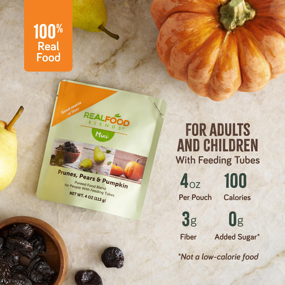Real Food Blends Mini compatible with 12 Fr tube feeding for versatile delivery.