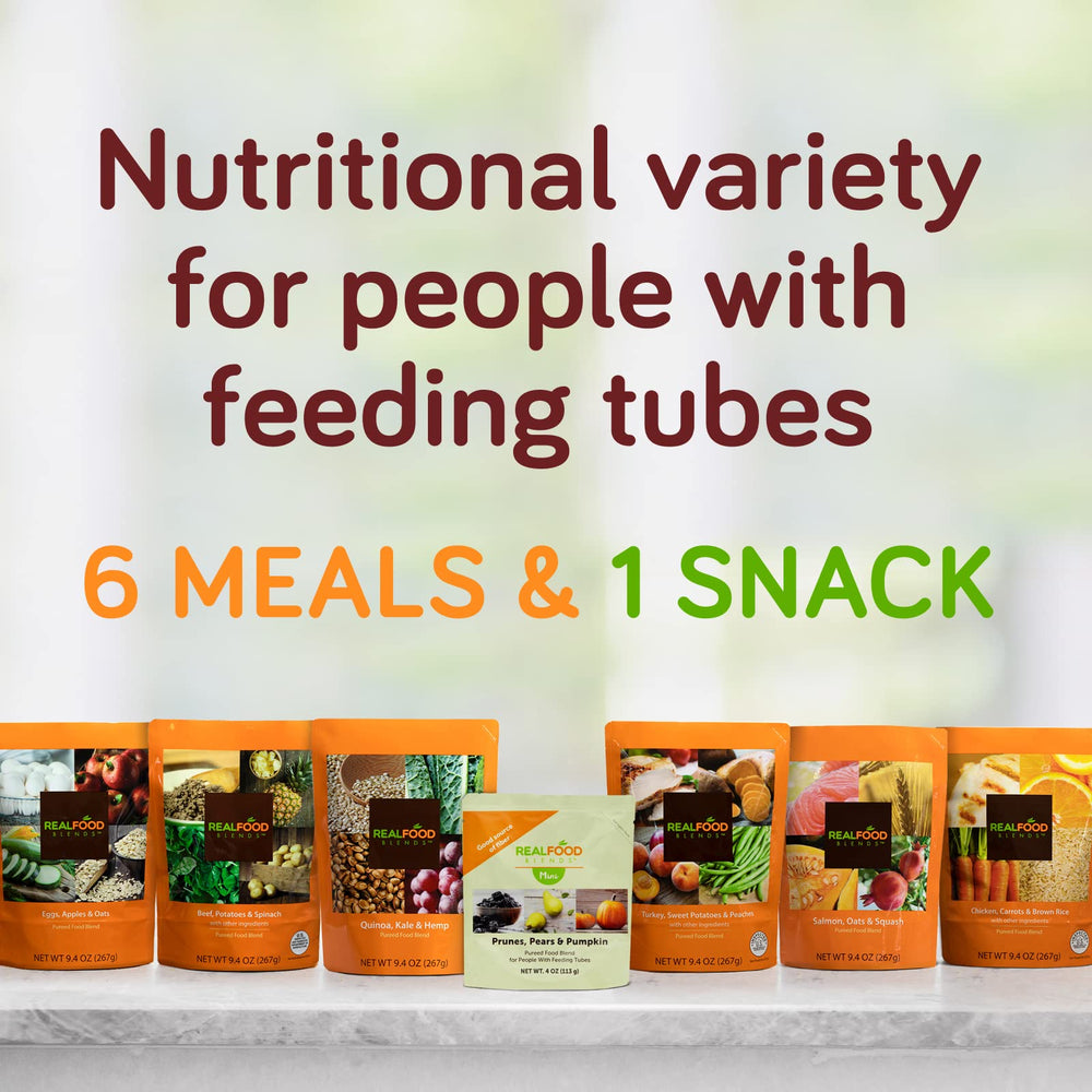 Real Food Blends Salmon, Oats and Squash shelf-stable pack for convenient storage