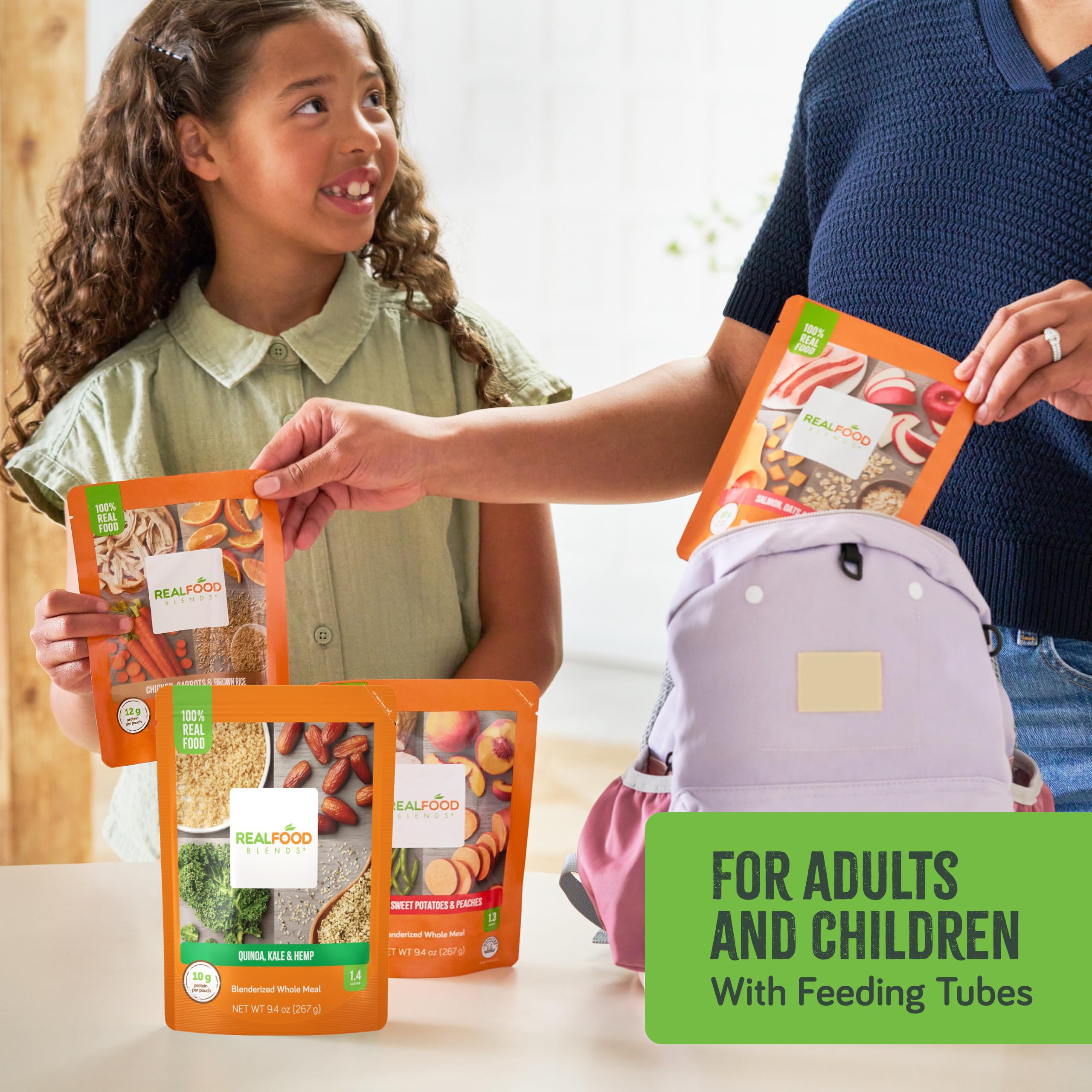 Real Food Blends front packaging displays pack size and 9.4 oz portions for planning