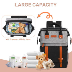 RECALLA diaper bag backpack offers large storage for diapers, wipes, and extras on trips.