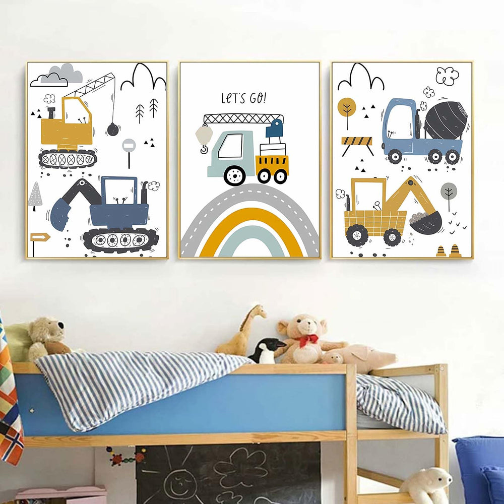 Recrtain excavator canvas art print brightens a child's room with adventure