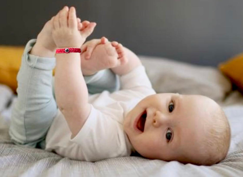 Red Bracelet for Babies durable, flexible, baby-safe accessory