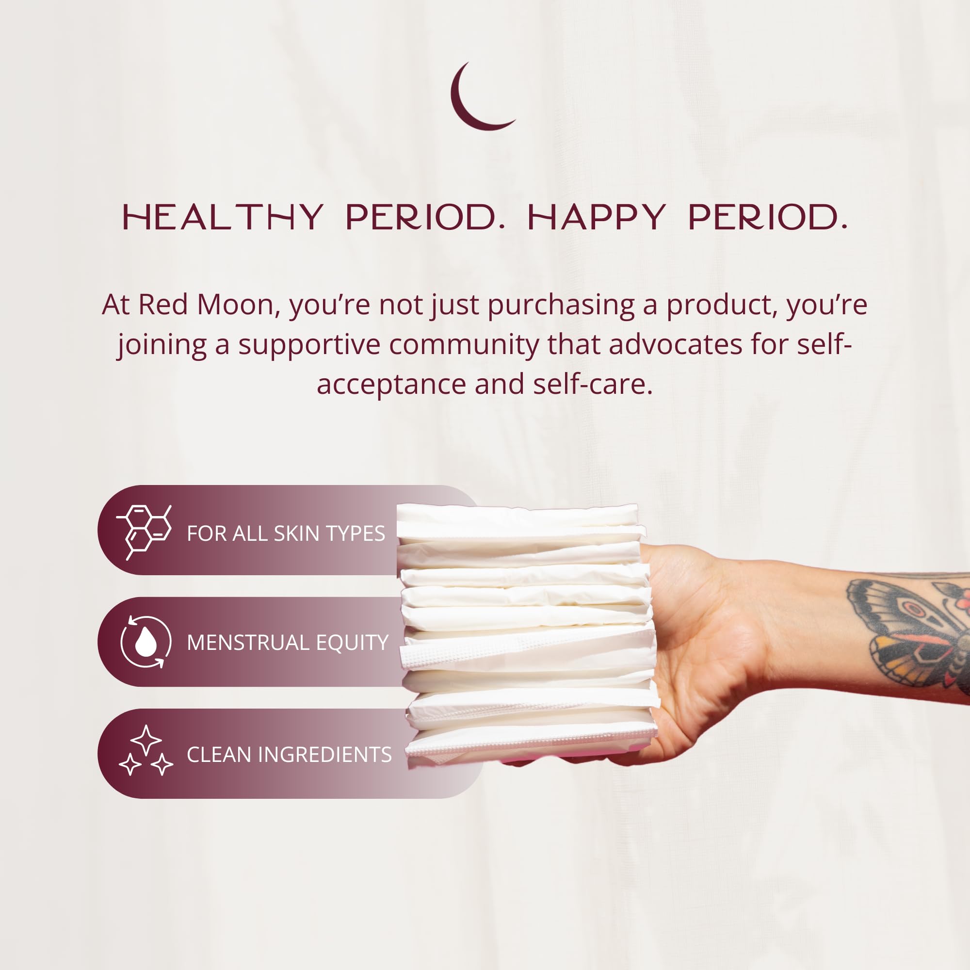 Red Moon dermatologically tested label signals gentle care for all skin types