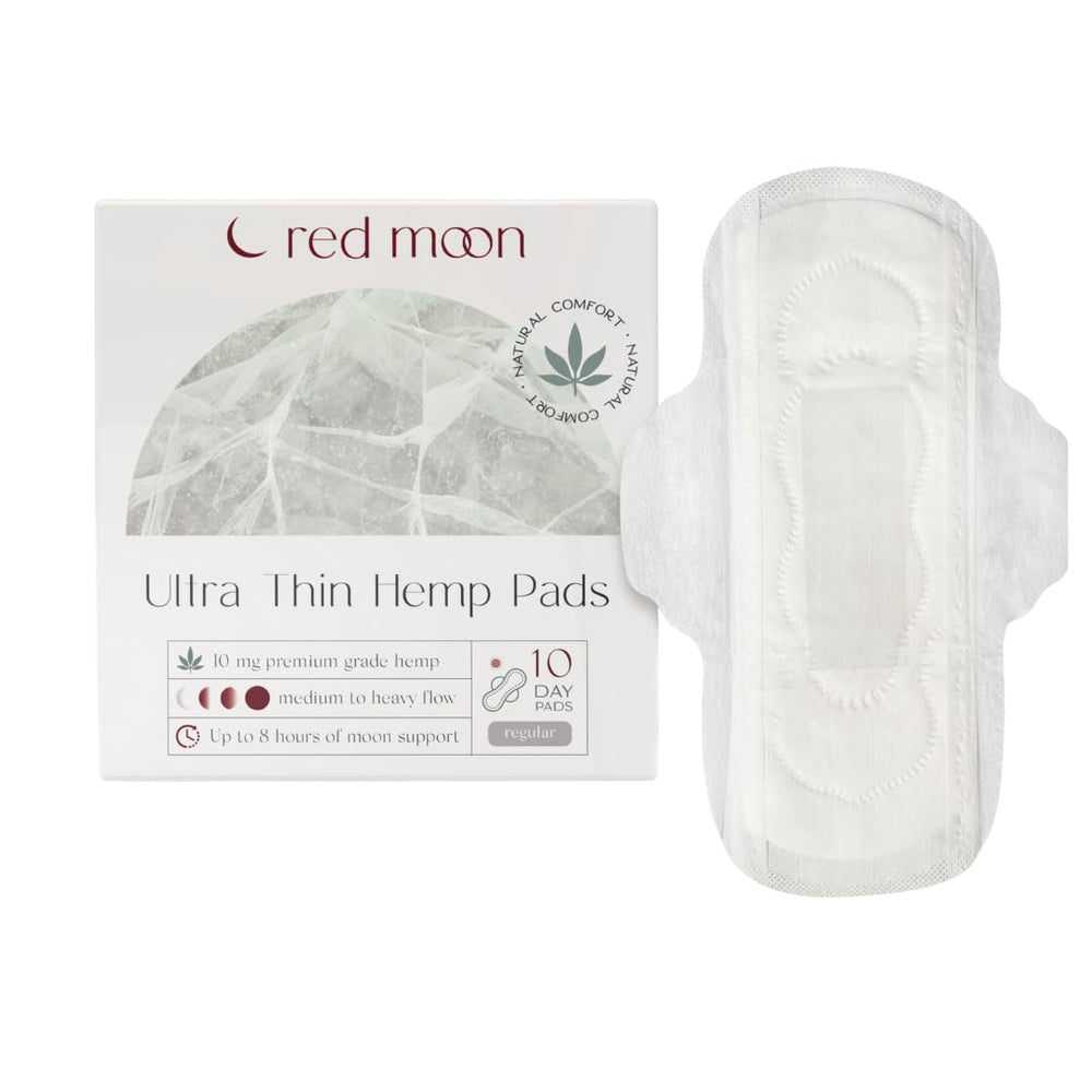 Red Moon ultra-thin hemp pads pack-10 box offers portable daily protection
