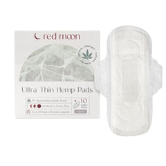 Red Moon ultra-thin hemp pads pack-10 box offers portable daily protection